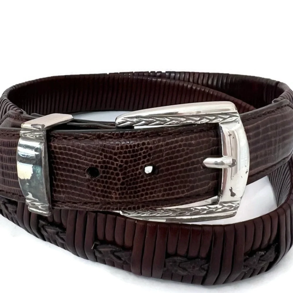 Brighton Leather Men's Belt 42 Brown Leather Belt 3907 Textured Woven Vintage